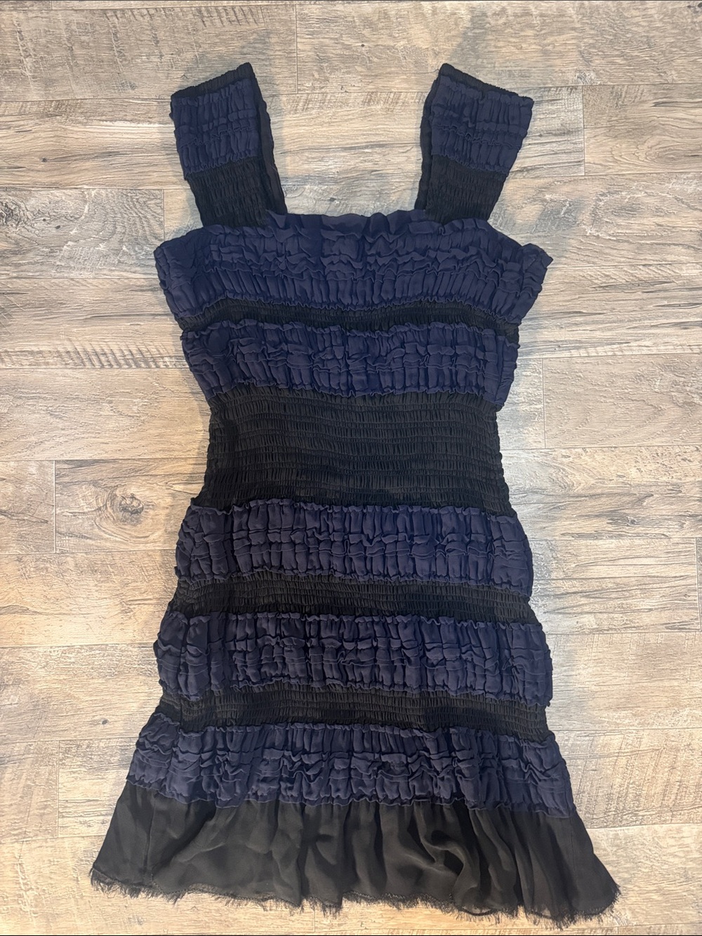 Yoana Baraschi Black and Blue Ruffled Tiered Cocktail Mini Dress - Size M